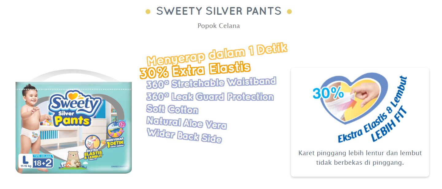 Jual Murah Sweety Popok Bayi Silver Pants - L 36 Popok di 